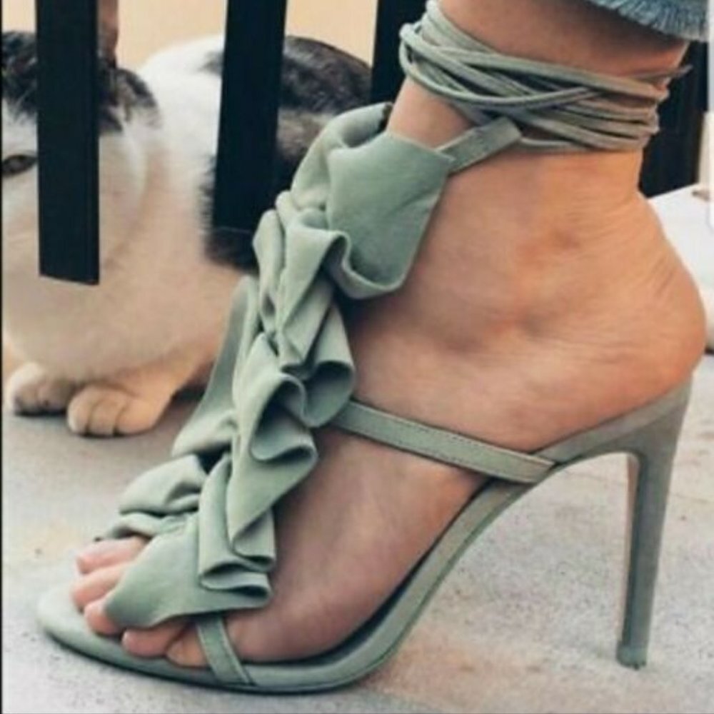ZARA 100% LEATHER RUFFLE LACE UP HIGH HEELS STILETTO BRAND NEW WITH TAGS